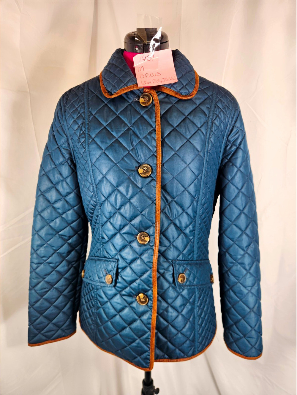 Orvis Women’s Blue Quilted Utility Barn Jacket M Faux Leather Trim EUC
